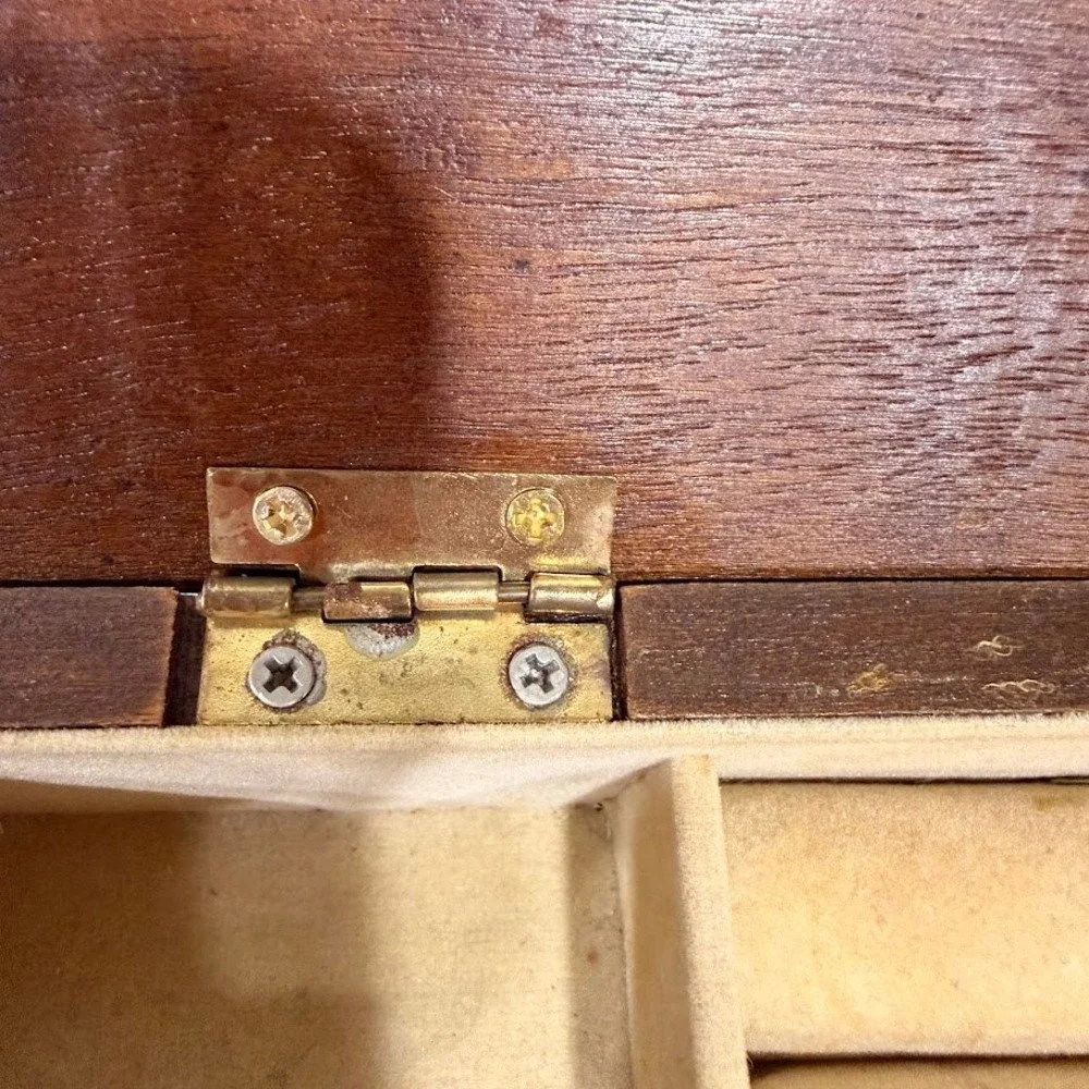 Vintage Wooden Jewelry Box 3 Drawer Chest Dark Brown Ornate Brass Hardware